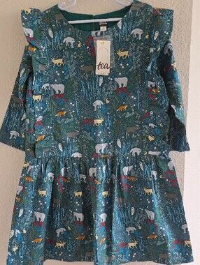 Tea Collection Girls' Forest Animal Multi-Color Print  Dress